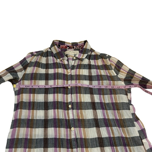 Anthropologie Isabella Sinclair Plaid Lace Insert Multicolor Button Down Shirt S - Picture 9 of 14